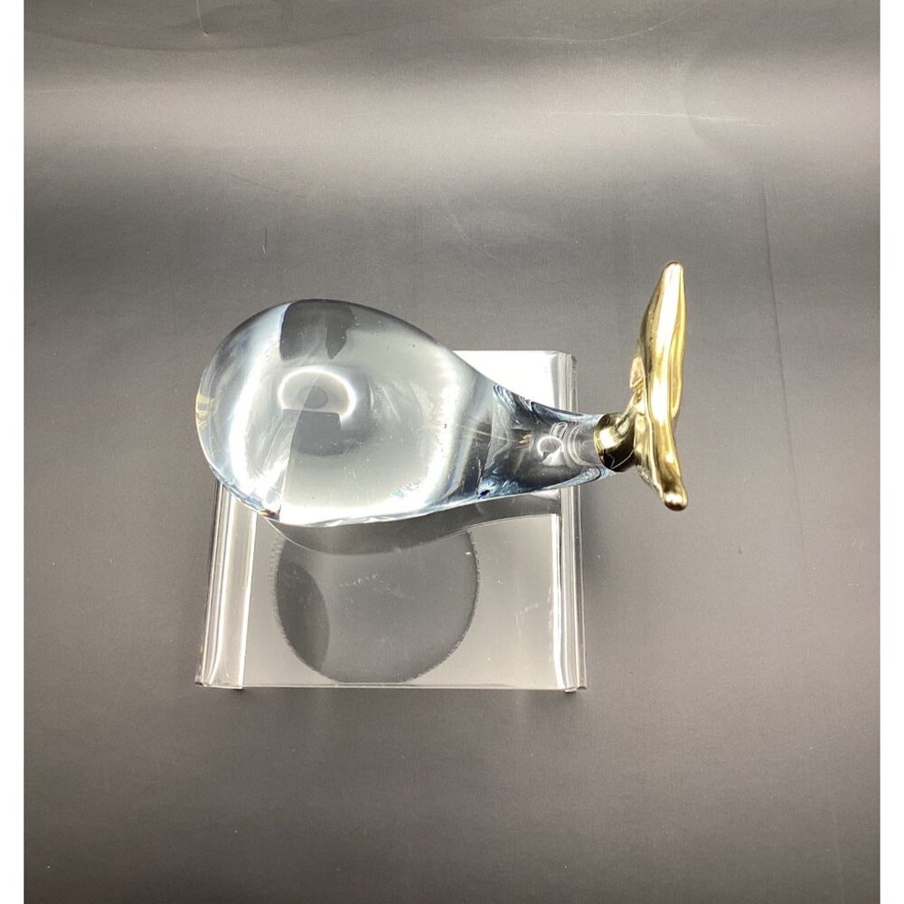 Art Glass Whale Figurine Paperweight Clear With Gold Trim Overlay 2.5 in Tall - Picture 7 of 8